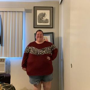 Burgundy and animal print soft long sleeve shirt